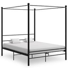 shumee Rám postele s nebesy černý kovový 160 x 200 cm