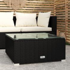 shumee Zahradní konferenční stolek černý 60x60x30 cm polyratan a sklo