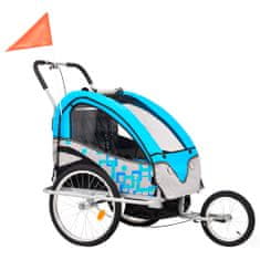 Dětský vozík za kolo a kočárek pro běžce 2v1 modro-šedý
