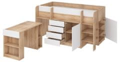 Patrová postel s psacím stolem SMILE P 90 x 200 cm, pravá strana, dub sonoma / bílá