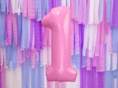 PartyDeco Fóliový balónek Číslo 1 světle růžový 86cm
